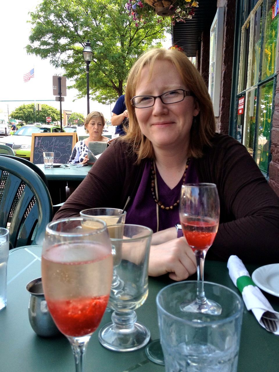 A. and I enjoying our champagne breakfast