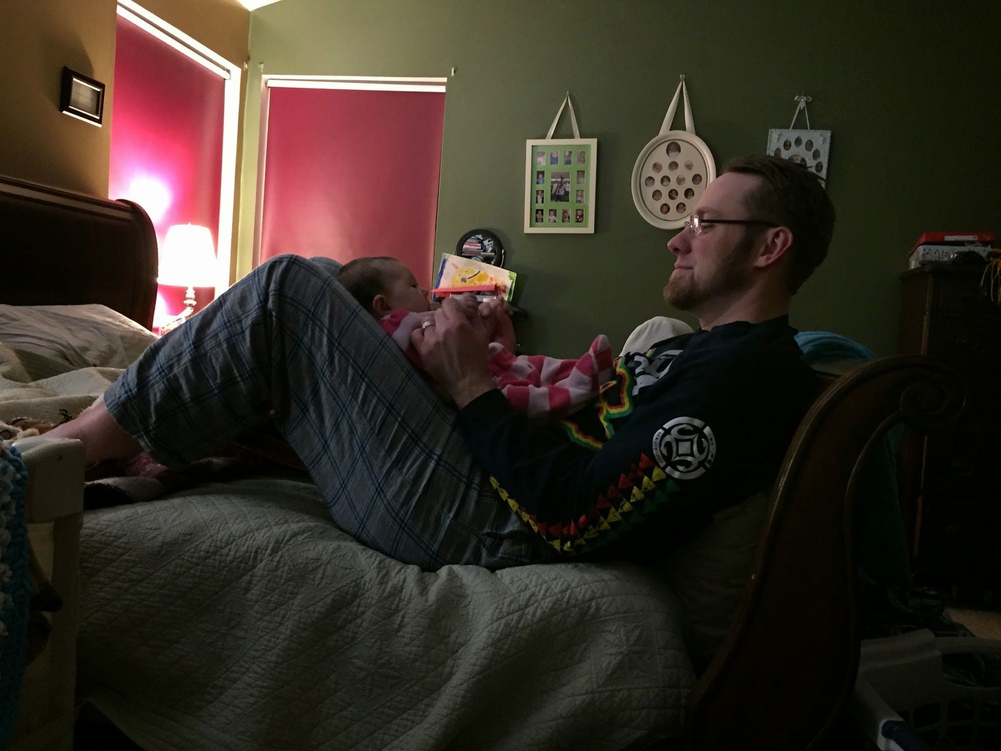 Daddy finding time to be present with his baby girl after a ridiculously long day at work.