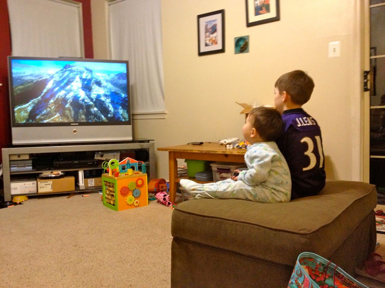 A wild and crazy night with my boys watching a documentary on Yellowstone Park