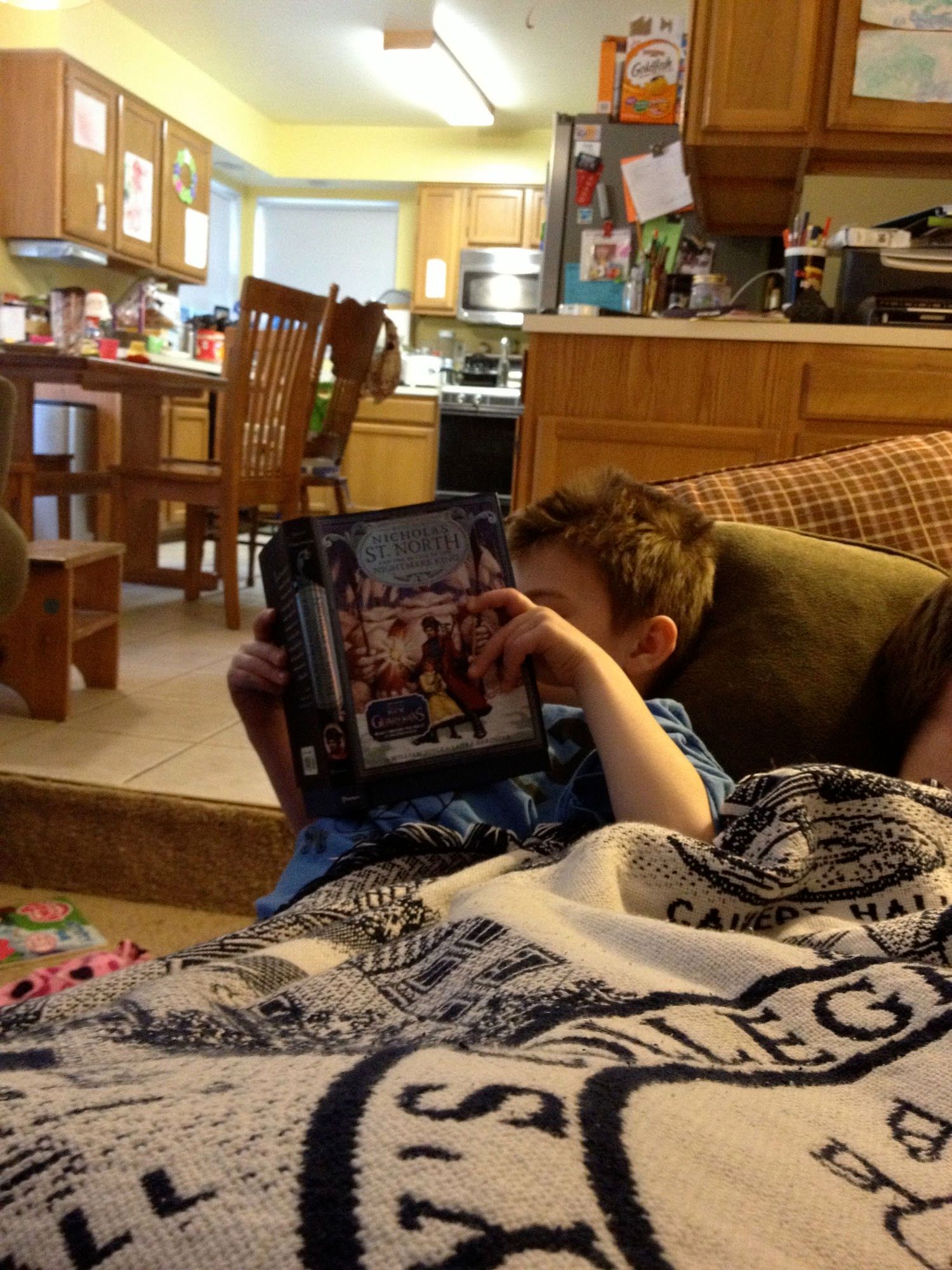  My view from my end of the couch. Boogie was in this position for over an hour.  