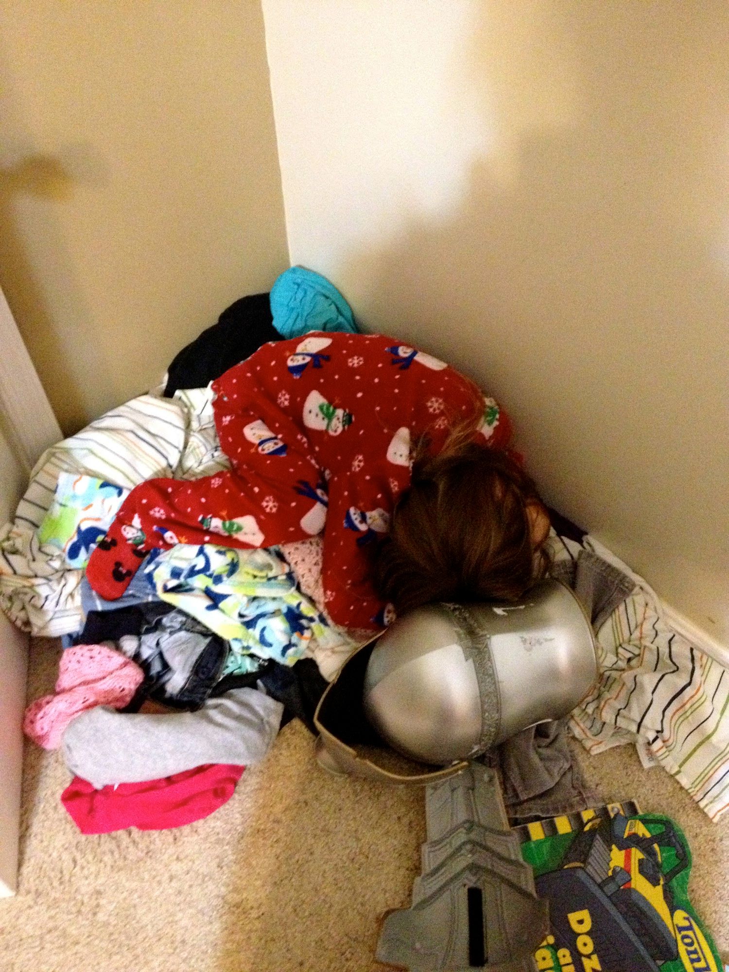  After a fun night of trick or treating I found her sound asleep on our laundry pile in our room.Yeah, that's right our dirty laundry pile. Sigh and gross. 