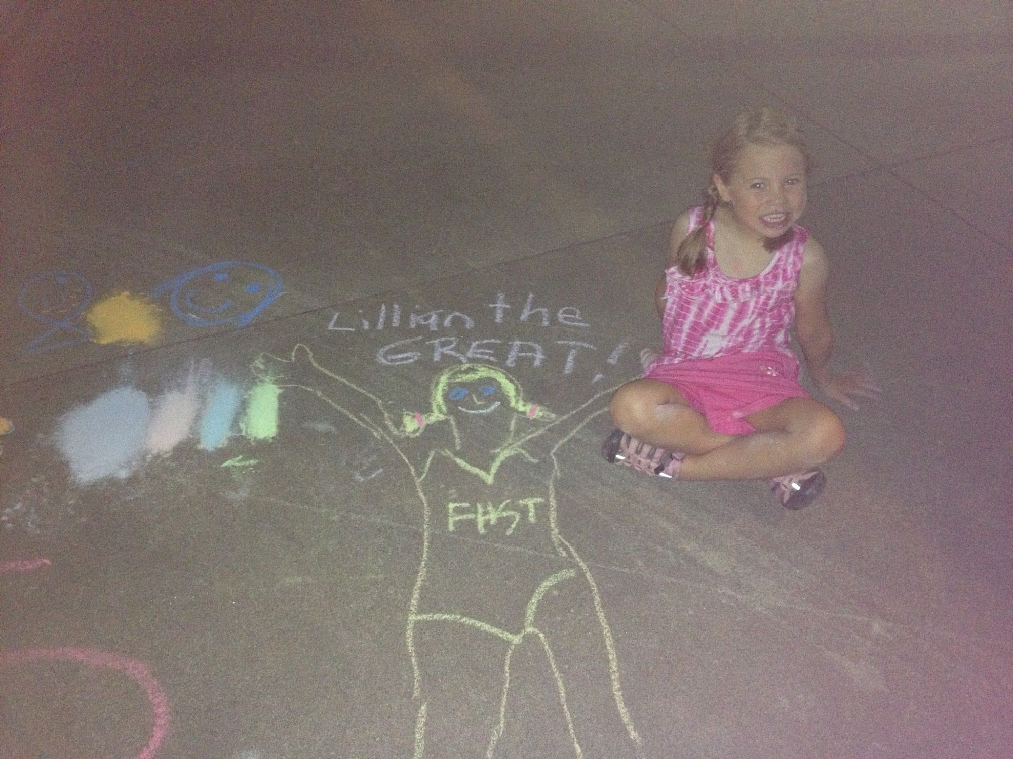  While the boys melted down at home, Buggy and I helped to prepare the pool for Divisionals. Here is Buggy next to her chalk outline and her 