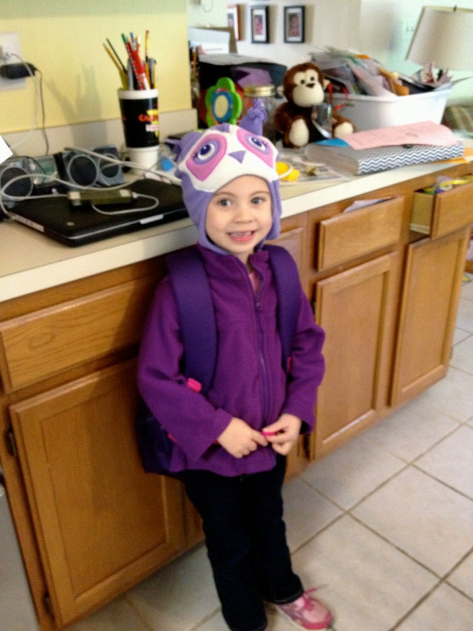  She's named her winter hat, Owly. Can you tell we love purple?!? 