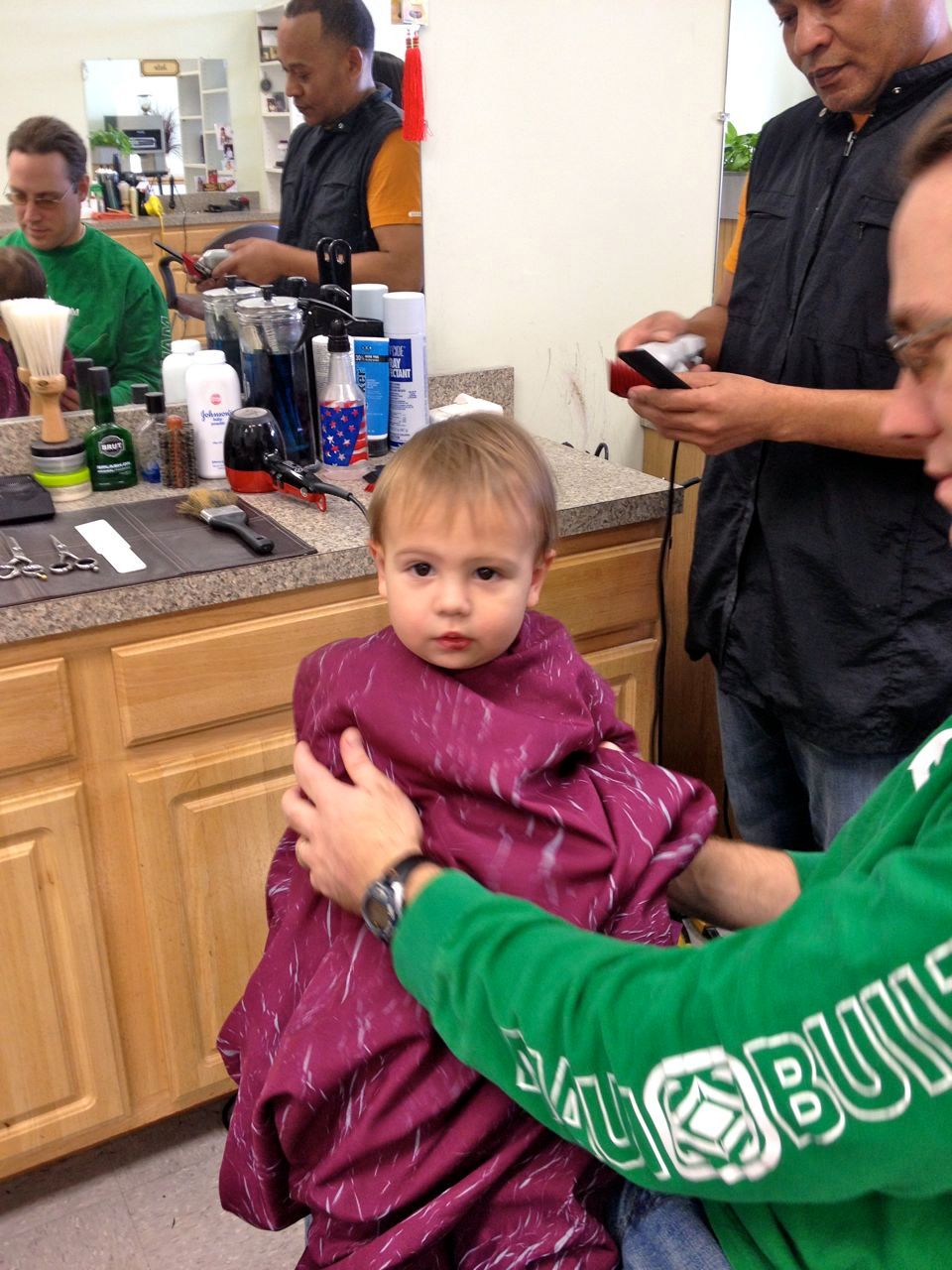  Mr. Bananas getting his first haircut.  Sniff. Sniff.No more business in the front, party in the back.  