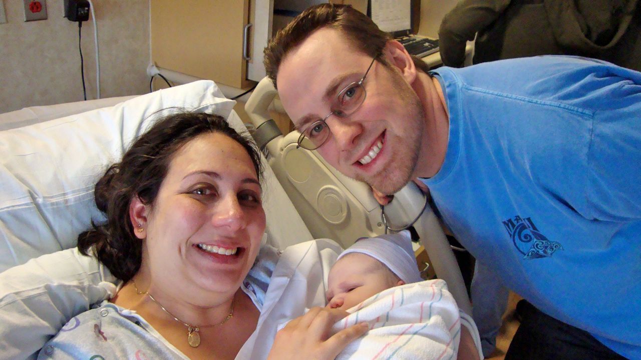 Feeling sweet relief that our son finally arrived. So happy!