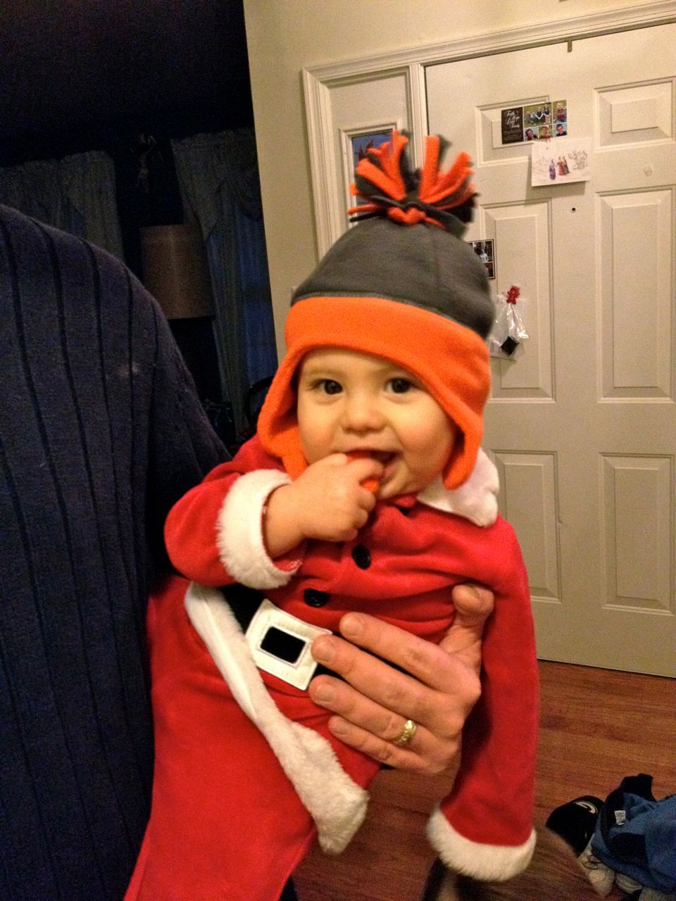 Mr. Bananas in his Santa outfit