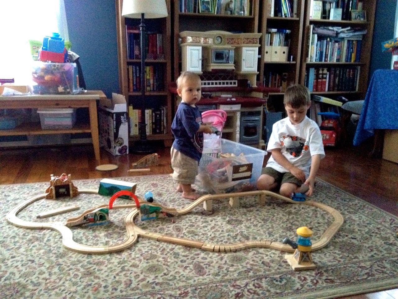  Mr. Bananas and Boogie playing trains  