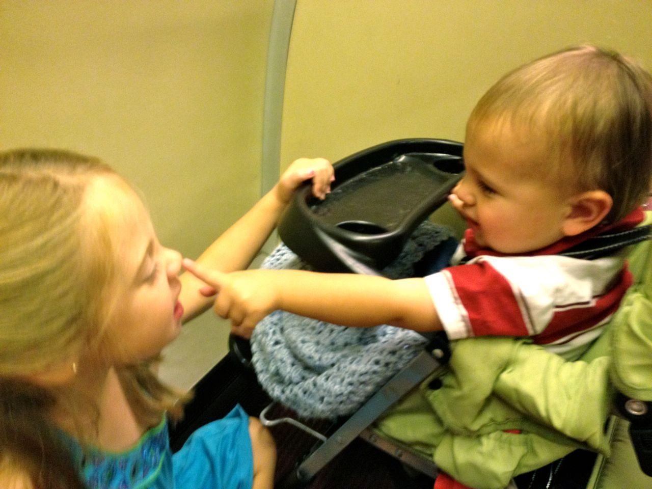 Buggy and Mr. Bananas occupying themselves on the train.
