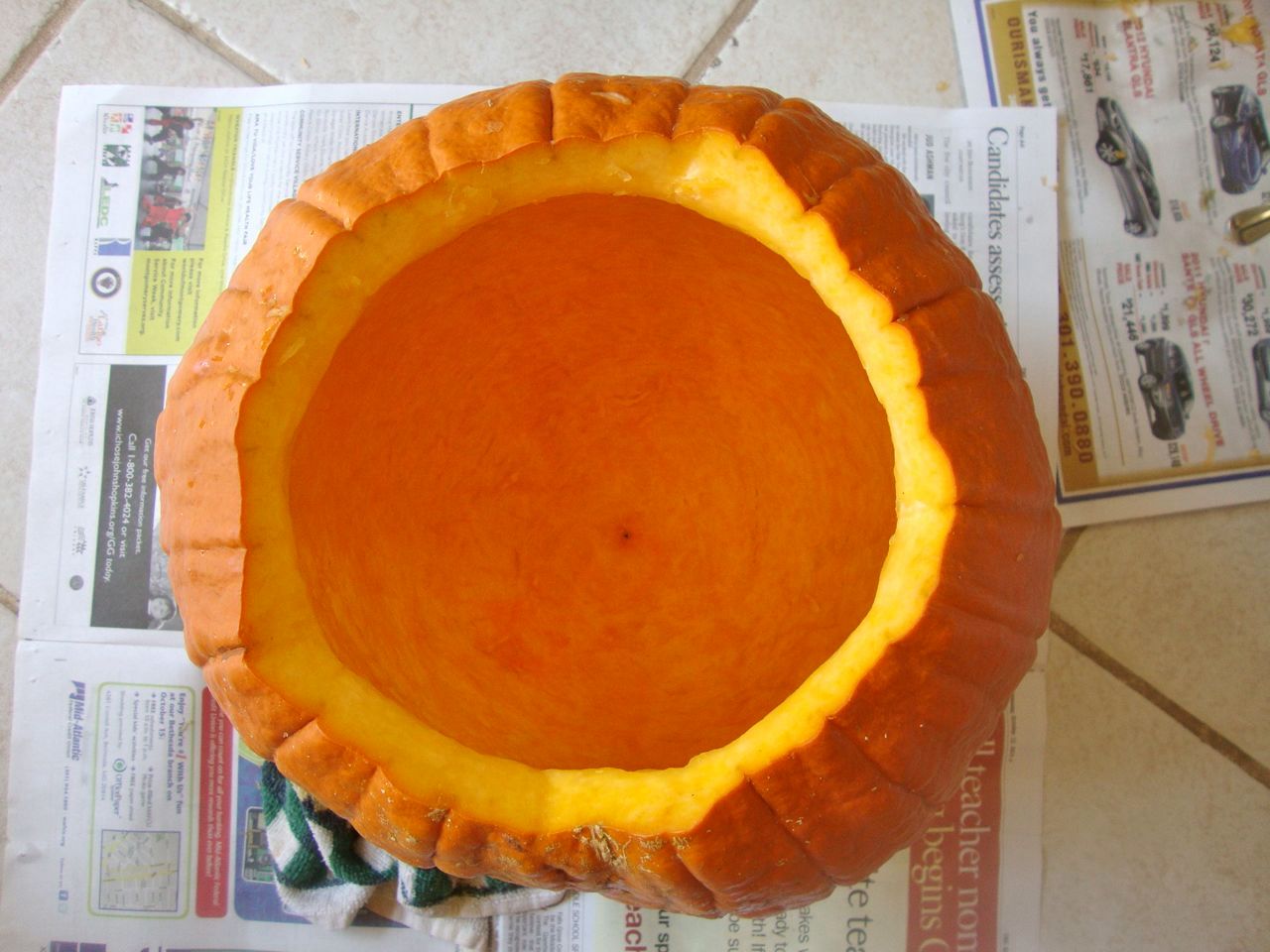 One very well cleaned out pumpkin