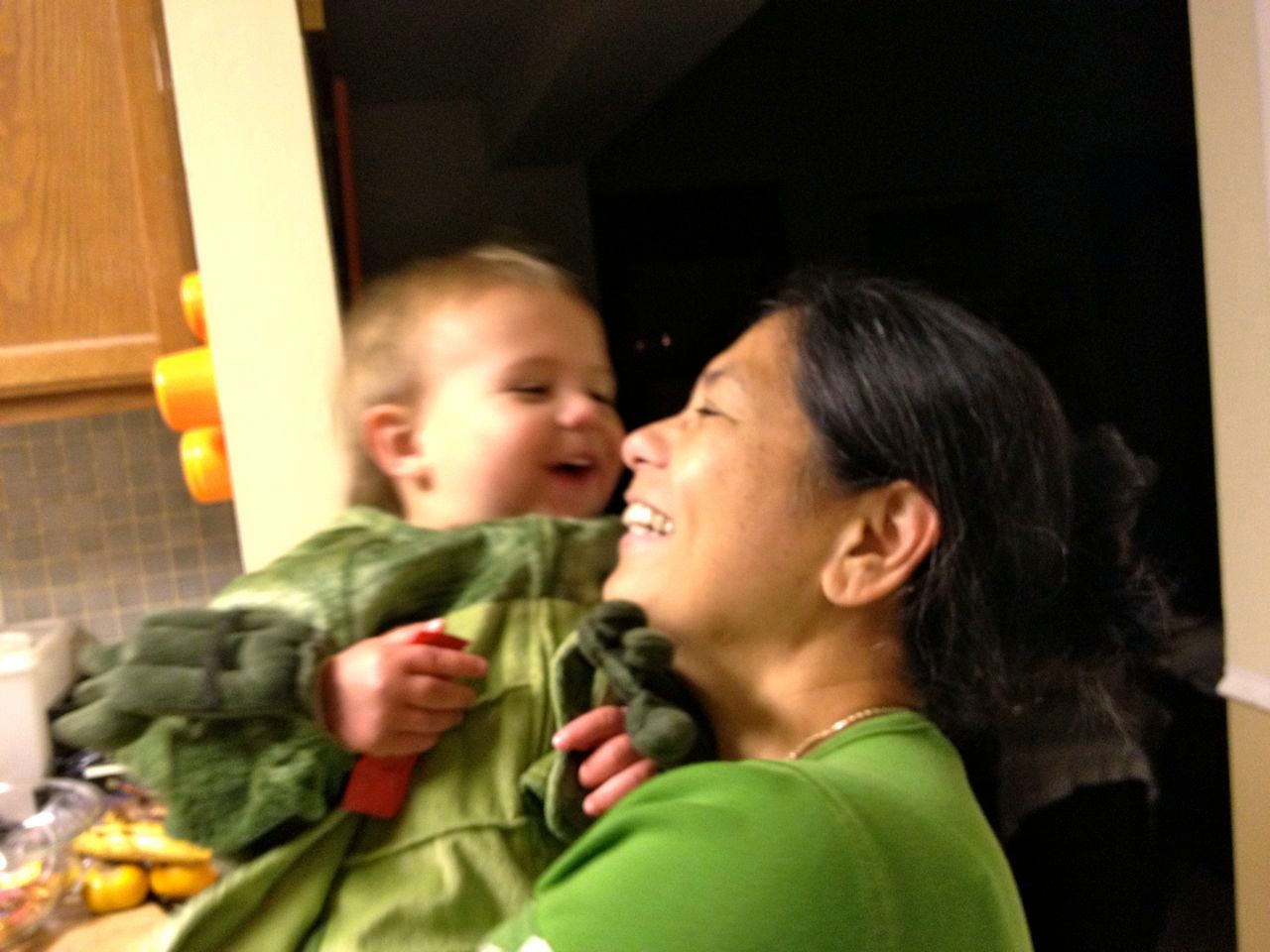  Even though this is blurry, I love the sweet smile shared between my Mom and Mr. Bananas 