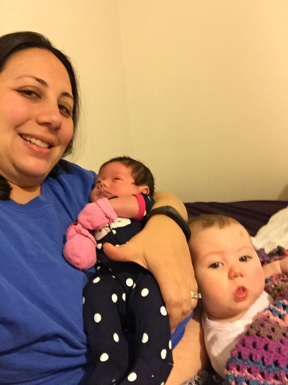 Hanging out with the girls after a late night feeding.