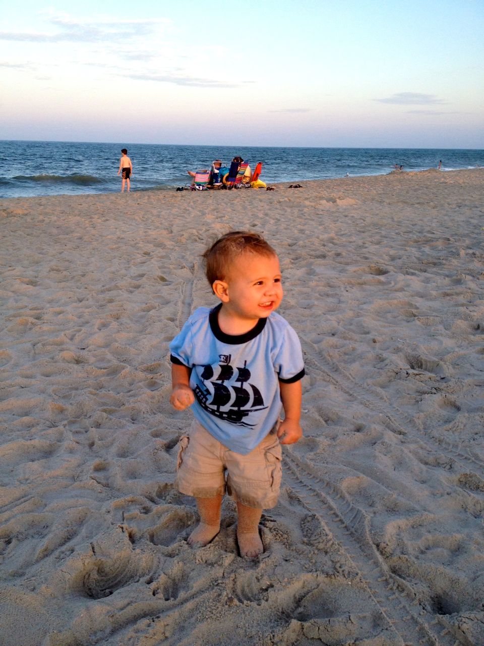 Mr. Bananas on the beach for the first time