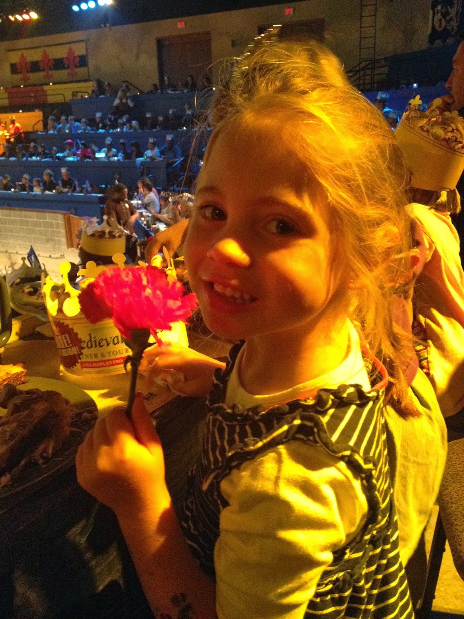The Princess caught the flower from the yellow knight