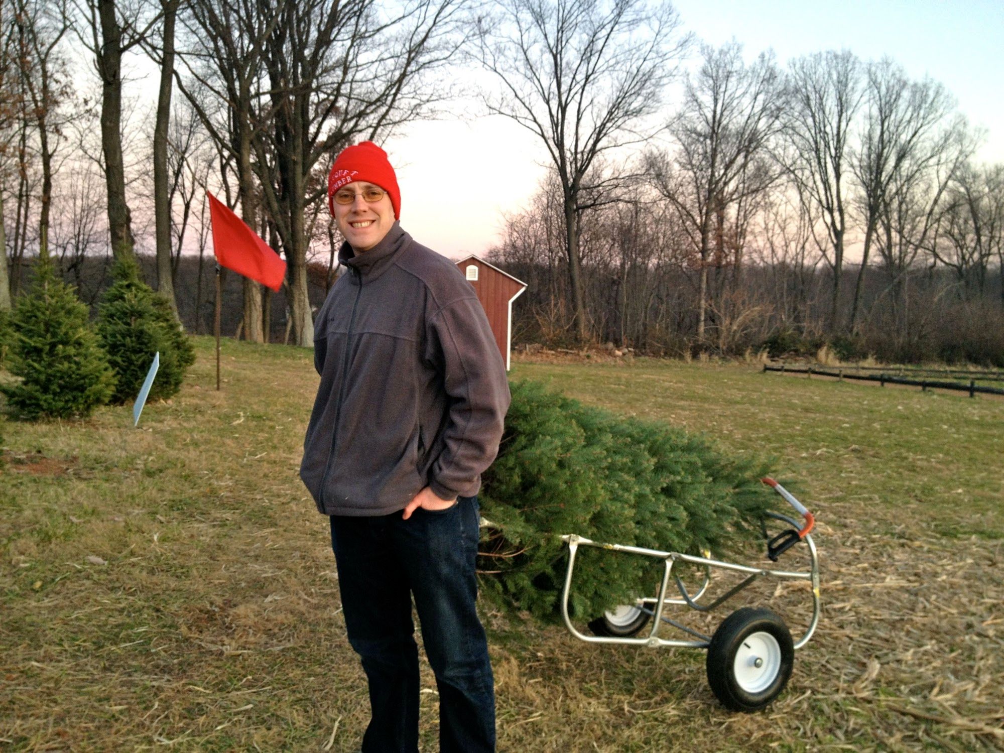 Hubby hauling our Christmas picture