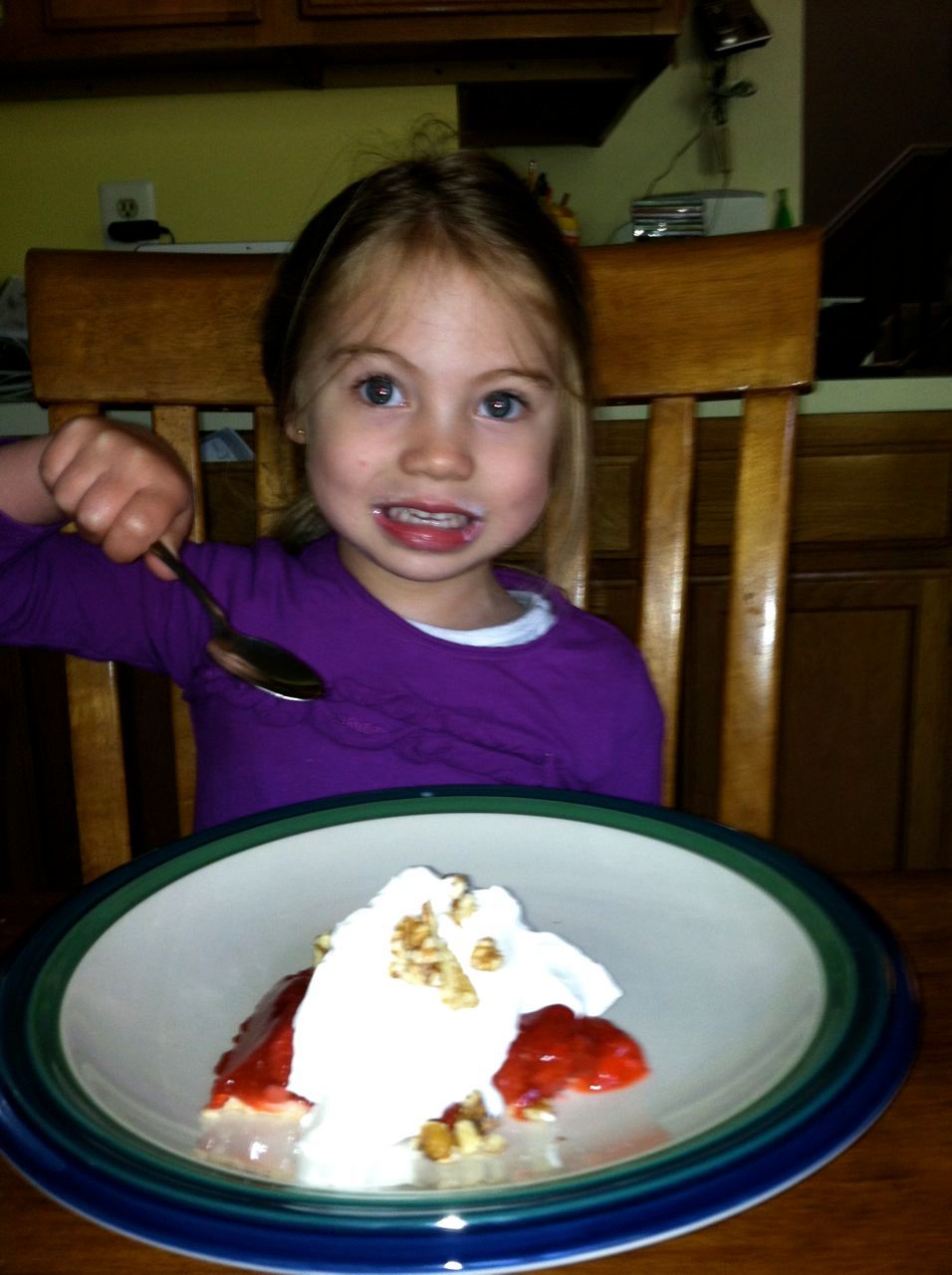 Buggy eating her favorite fruit in pie form.