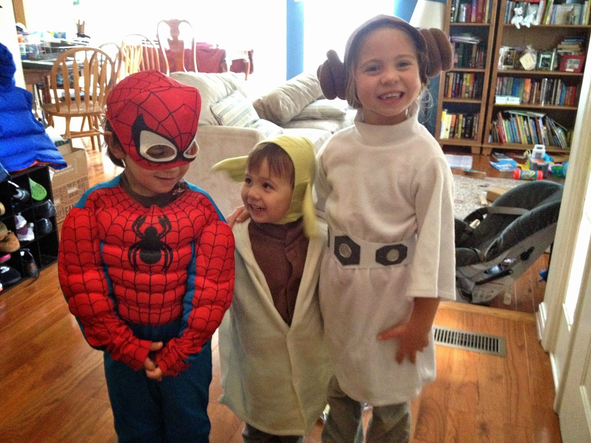  Getting ready to go to Boogie's party and parade with our neighbor Spider Man 