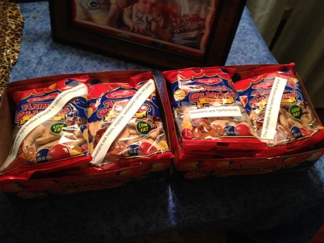 Party Favors: Animal crackers with animal facts printed on them